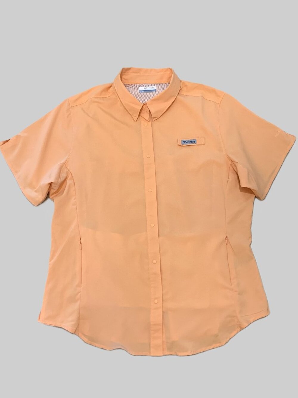 Columbia Active Women Short Sleeve Button Up Lightweight Orange/Peach Size XL